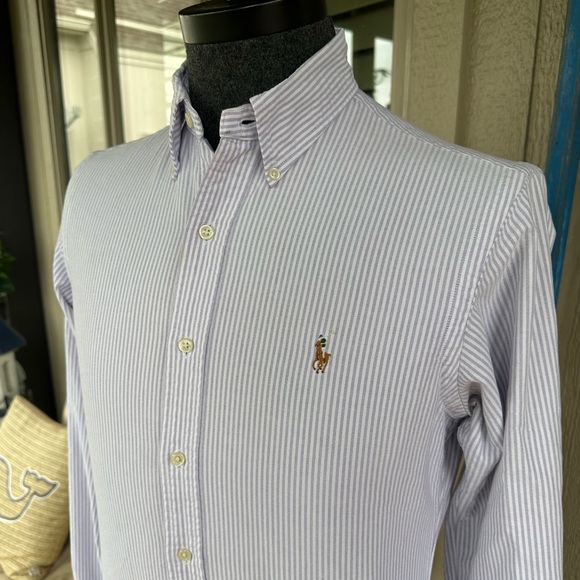 POLO Ralph Lauren Men’s Purple & White University Stripe Slim Fit OCBD - SMALL - Picture 3 of 13